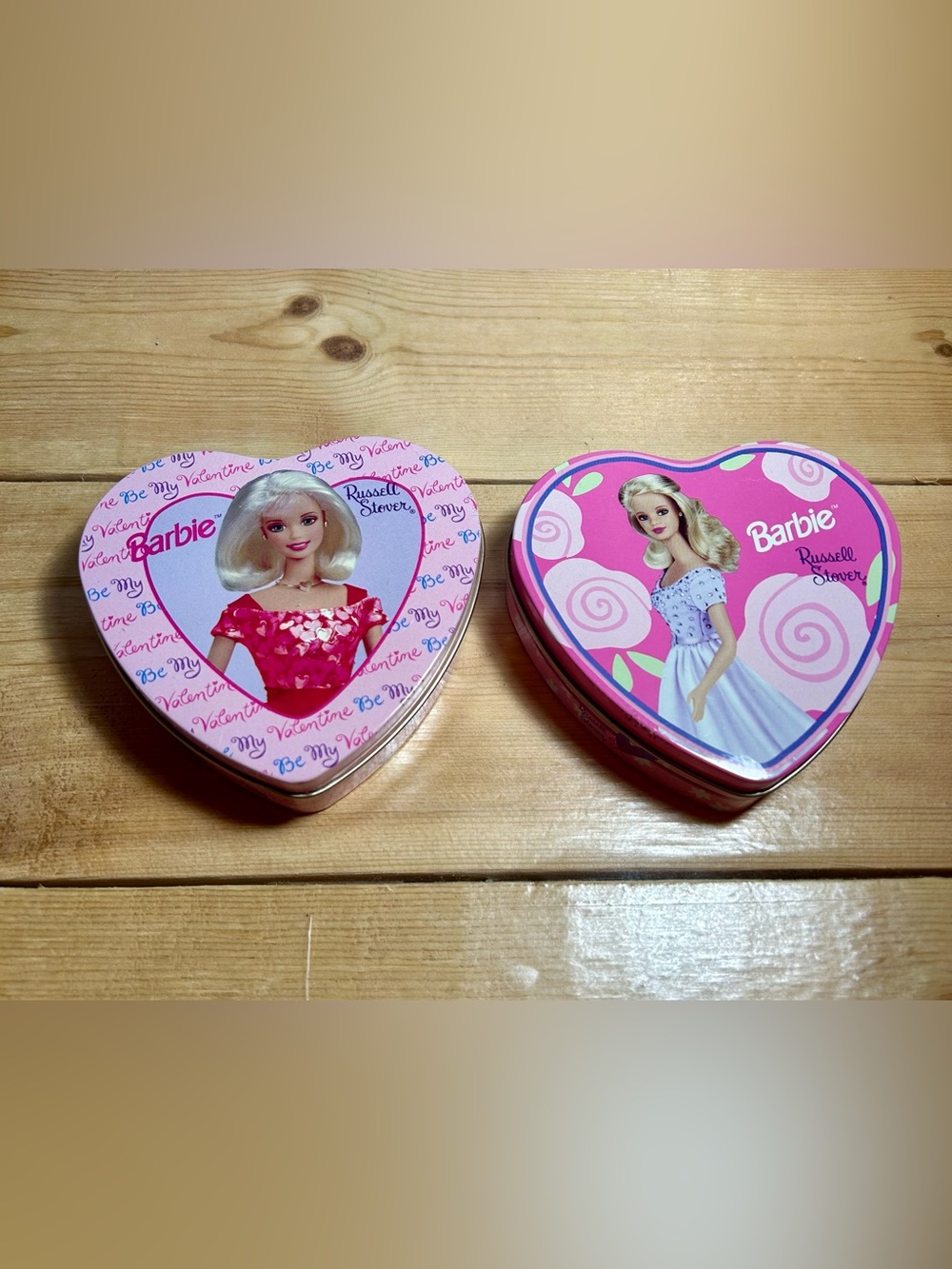 Vintage Russell Stover Valentine Barbie Tin Canister Set Pink Heart